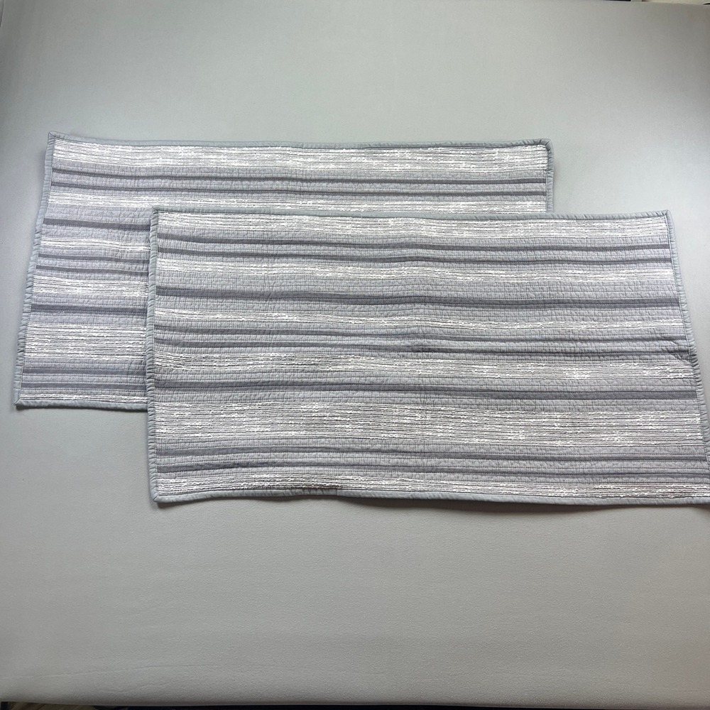 Frye King Pillow Shams Set of 2 Gray White Striped Quilted Cotton Blend